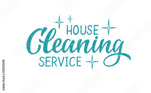 cleaning house service -vector hand draw lettering for projects, website, business card, logo, emblem. The vector illustration is isolated on white.  EPS 10