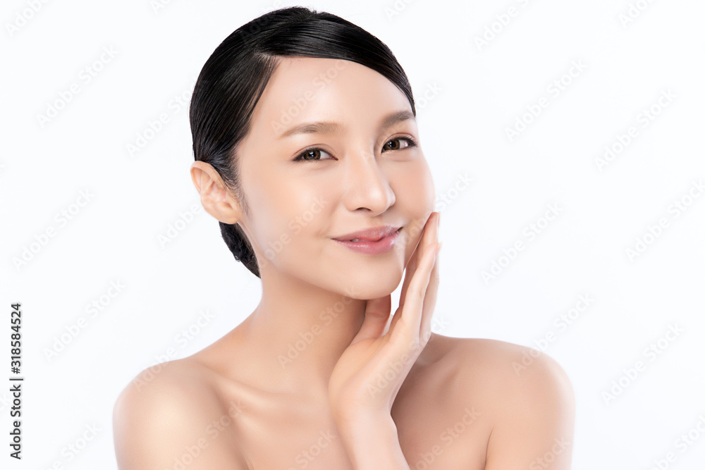 Portrait beautiful young asian woman clean fresh bare skin concept. Asian girl beauty face skincare and health wellness, Facial treatment, Perfect skin, Natural makeup, on white background,two Portrait beautiful young asian woman clean fresh bare skin concept. Asian girl beauty face skincare and health wellness, Facial treatment, Perfect skin, Natural makeup, on white background,two