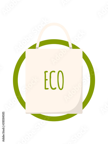 Cotton eco bag. Shopping ecobag vector illustration. Ecological fabric cloth tote isolated on background. Care about the environment.