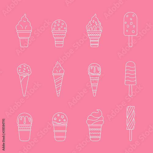 Ice cream Icons set - Vector outline symbols of cold sweet dessert for the site or interface