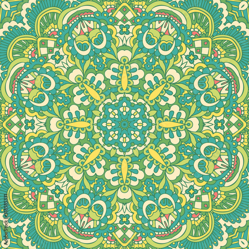 Doodle laced floral festival art seamless pattern.