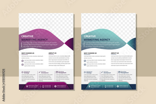 Abstract a4 brochure cover design. Template for banner text, ad business card, title sheet model set, info flyer font. purple and blue gradient colors for element designs. space for photo. 