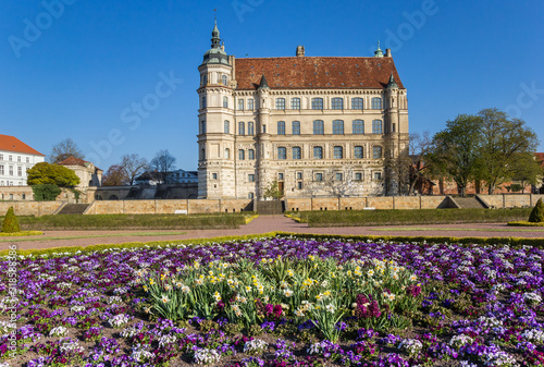 Colorful flowers in the garden of castle Gustrow, Germany photo