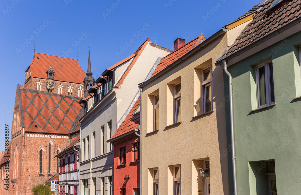 Houses and church in the historic center of Gustrow, Germany Houses and church in the historic center of Gustrow, Germany
