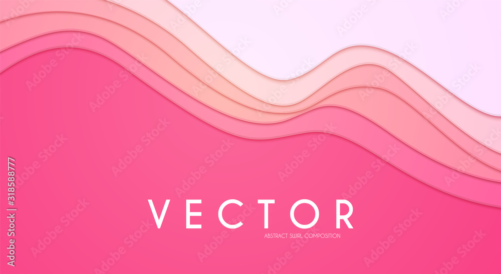 Abstract wave background. Paper depth effect. Pink design.