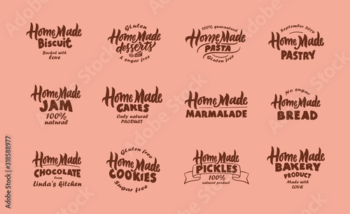 Set of vintage Homemade emblems and stamps. Pastry, pickles, bakery badges, templates