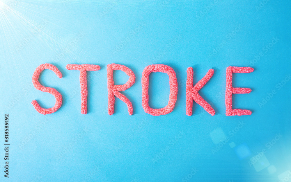 Fototapeta premium Stroke word in red letters on a blue background. Brain Vascular Stroke Disease Concept, haemorrhage