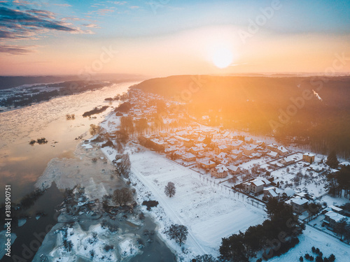 Ice floes in the cold morning. Kaunas county, Lithuania photo