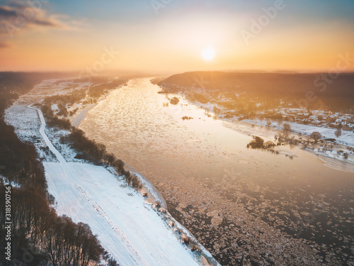 Ice floes in the cold morning. Kaunas county, Lithuania photo