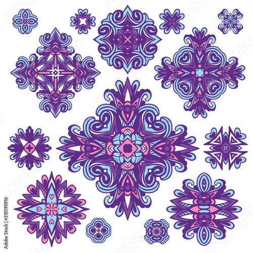 Abstract damask emblem set for design use. Vector illustration.