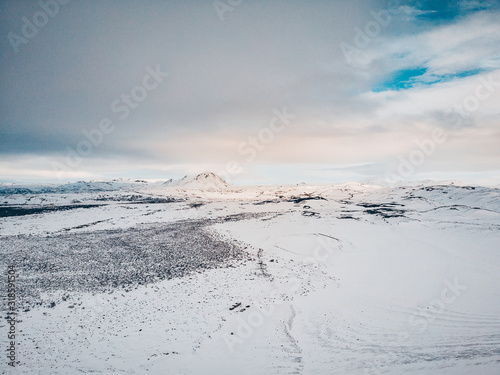 Kerid crater in Iceland during winter snow
