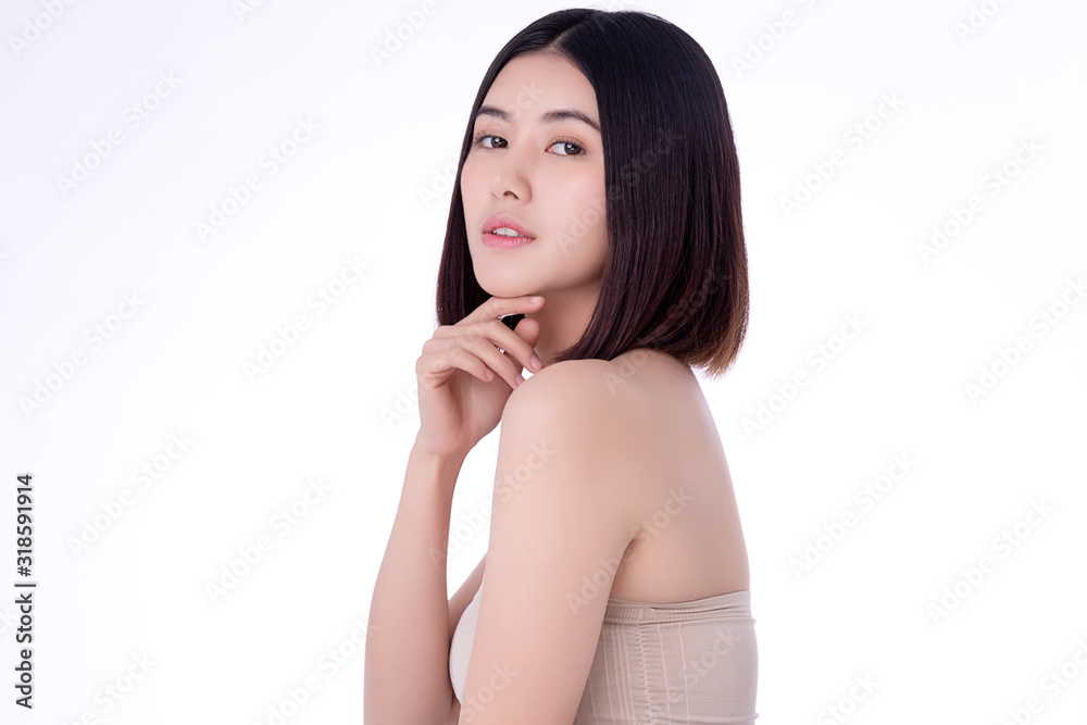 Portrait beautiful young asian woman clean fresh bare skin concept. Asian girl beauty face skincare and health wellness, Facial treatment, Perfect skin, Natural make up. Isolated on white background. Portrait beautiful young asian woman clean fresh bare skin concept. Asian girl beauty face skincare and health wellness, Facial treatment, Perfect skin, Natural make up. Isolated on white background.