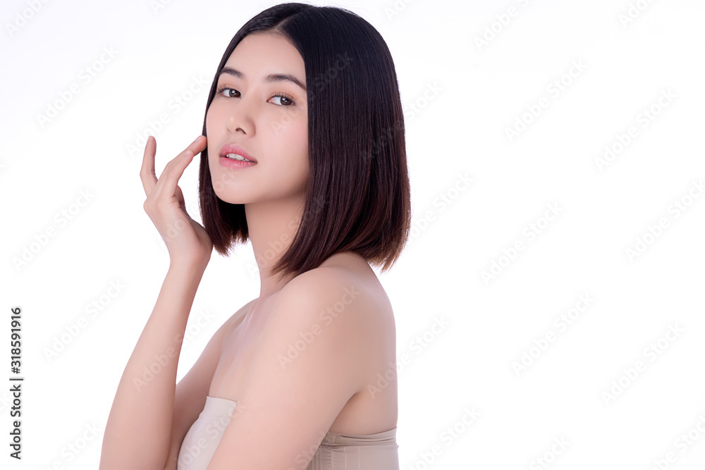 Portrait beautiful young asian woman clean fresh bare skin concept. Asian girl beauty face skincare and health wellness, Facial treatment, Perfect skin, Natural make up. Isolated on white background. Portrait beautiful young asian woman clean fresh bare skin concept. Asian girl beauty face skincare and health wellness, Facial treatment, Perfect skin, Natural make up. Isolated on white background.
