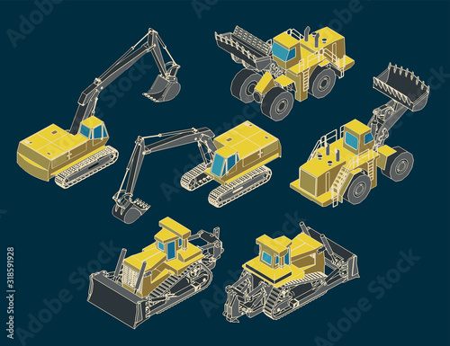 Construction Heavy Equipment isometric Set