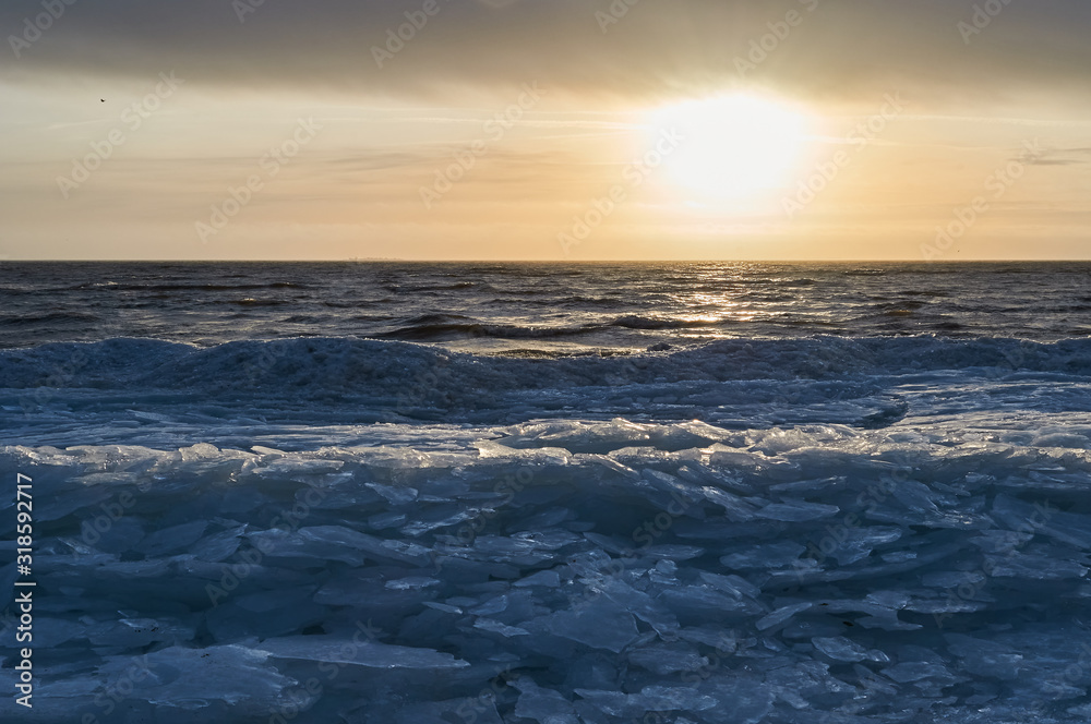 Gulf of Finland in winter at sunset