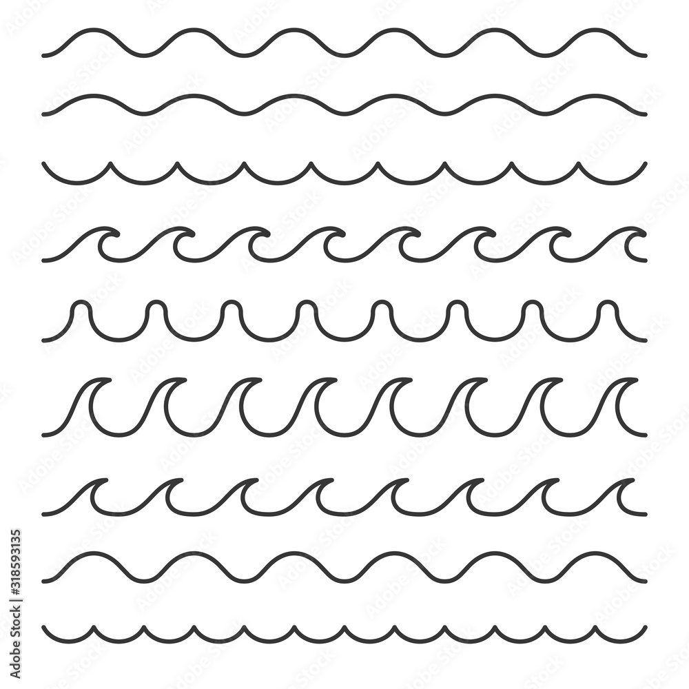 Seamless Wave Pattern Set on White Background. Line Style Vector Template Seamless Wave Pattern Set on White Background. Line Style Vector Template
