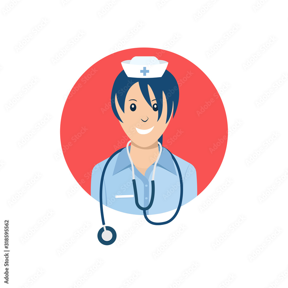 Icon. Vector Illustration. Nurse with a stethoscope. Flat design.