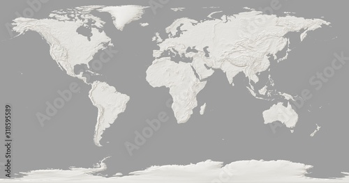 world map with the relief of the land on a dark background