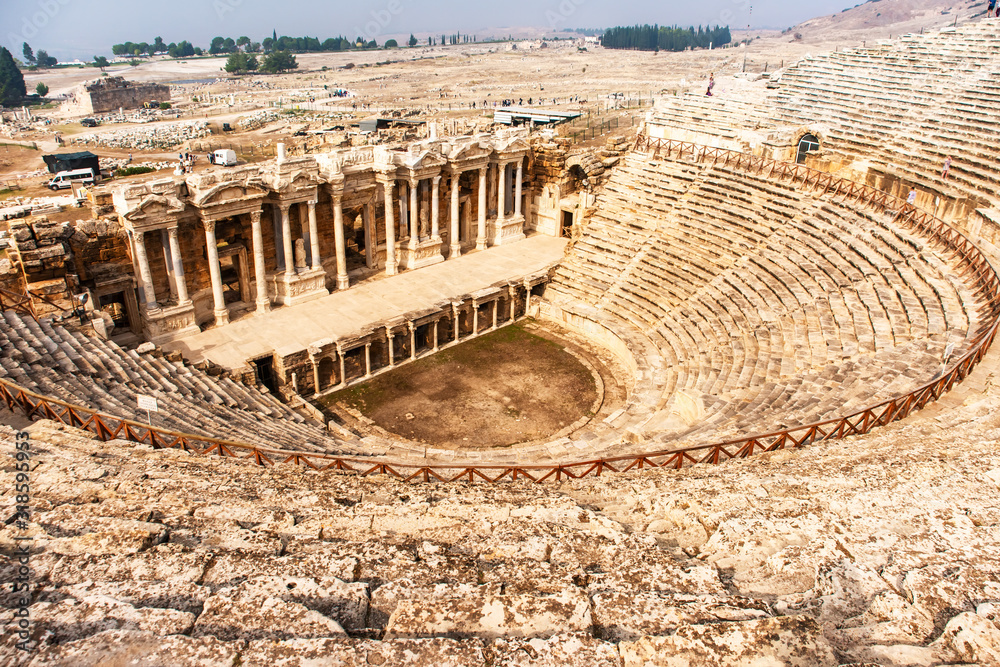 Ruins of theater in ancient Hierapolis city, Pamukkale, Turkey