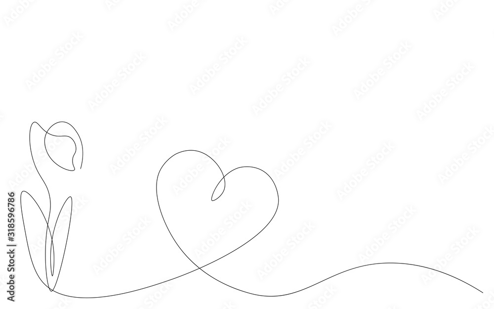 Flower on white background. Continuous line drawing, vector illustration