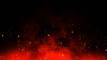 Fire embers particles over black black background. Fire sparks background. Abstract dark glitter fire particles lights.