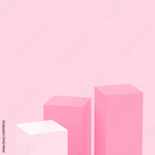 3d pink cubes square podium minimal studio background. Abstract 3d geometric shape object illustration render. Display for valentine product.