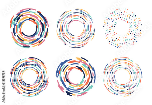 Collection of exotic colorful abstract elements on circle shape vector set