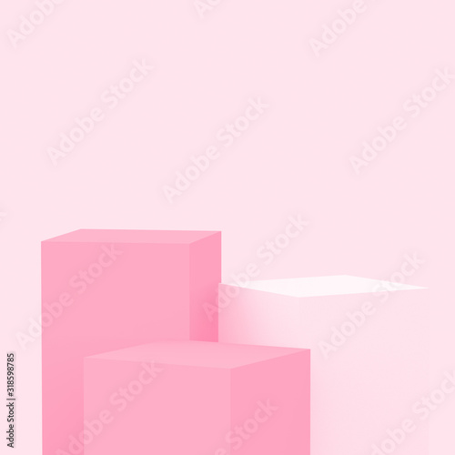 3d pink cubes square podium minimal studio background. Abstract 3d geometric shape object illustration render. Display for valentine product. © Mama pig