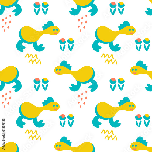 Kawaii Monsters seamless pattern, cute baby fantastic animals background. Hand drawn, cartoon illustration vector