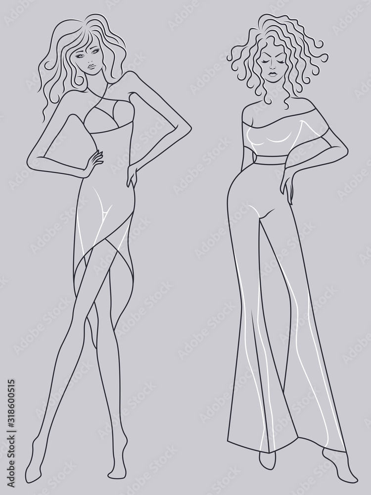 Abstract outline of two stylish ladies Abstract outline of two stylish ladies