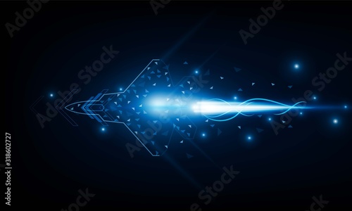 High speed concept. Fighter jet in the form of Arrow Light out technology background Hitech communication concept innovation background, vector design