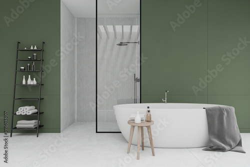 Obraz na płótnie White and green bathroom with tub and shower