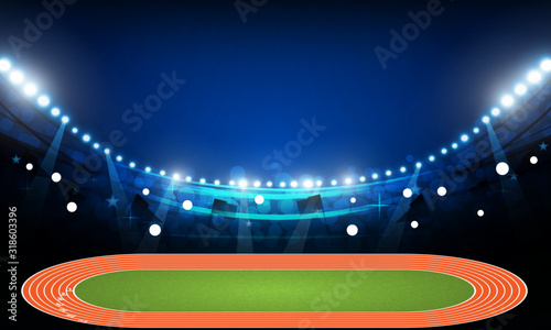 Running track arena field with bright stadium lights at night vector design