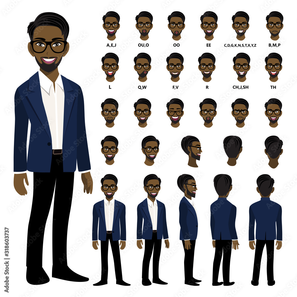 Cartoon character with African American business man in smart suit for ...