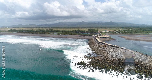 Beautiful aerial view Glagah Beach in Kulon Progo photo