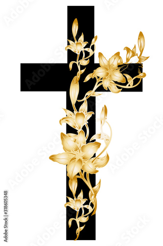 christening cross with gold lily 3