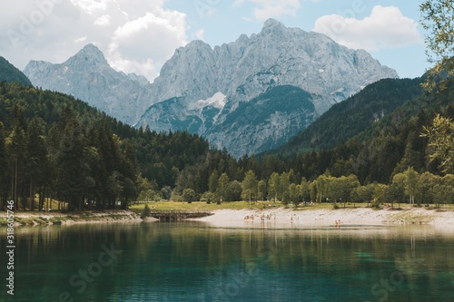 Alps mountains tranquil summer view from Julian Alps, Slovenia.