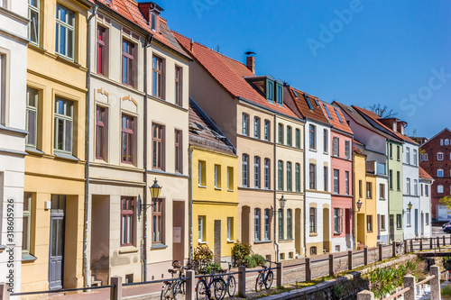Colorful houses at the canal in Wismar, Germany