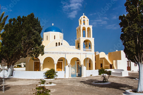St. Saint George Orthodox Church in Oia Santorini. Summer holiday in Greece. Religious tourism - sightseeing church.