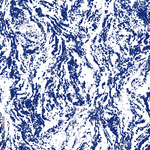 Indigo cyanotype dyed effect distressed worn bleached graphical motif. Noisy brushed faded mottled, intricate grungy stained navy design. Seamless repeat vector eps 10 pattern swatch.