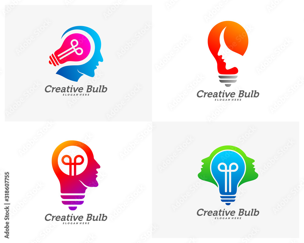 Set of Bulb Creative with head people logo concepts, abstract colorful icons, elements and symbols, template - Vector Set of Bulb Creative with head people logo concepts, abstract colorful icons, elements and symbols, template - Vector
