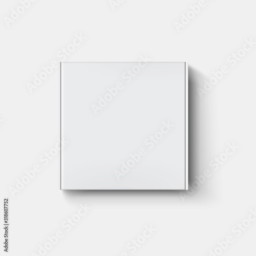 White paper cartboard box mock up in top view with shadow on transparent background.