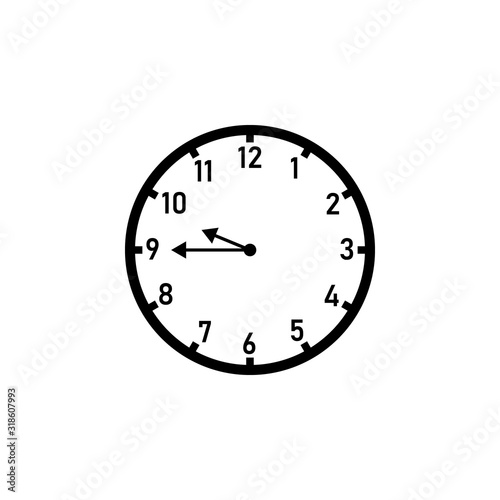 Wall clock displaying 9:45. Clipart image isolated on white background