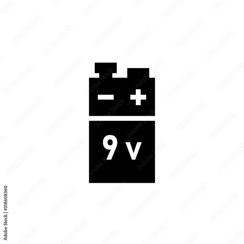 9 volt bettery silhouette icon. Clipart image isolated on white background 9 volt bettery silhouette icon. Clipart image isolated on white background