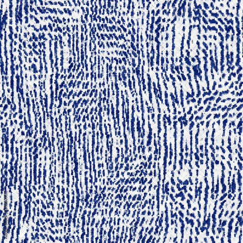 Indigo cyanotype dyed effect distressed worn bleached graphical motif. Noisy brushed faded mottled, intricate grungy stained navy design. Seamless repeat vector eps 10 pattern swatch.