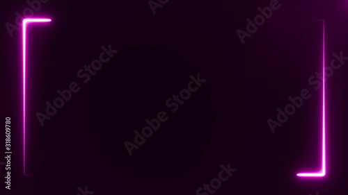 bright purple light neon frame on black background, abstract digital 3d rendering 4K video