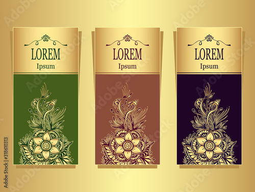 Set of templates luxury product with abstract  floral texture in gold full colors for cosmetic or perfume or jewelry  or for tea package or for advertising different things 