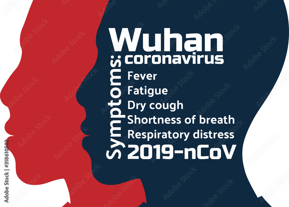 Wuhan coronavirus symptoms 2019-nCoV concept. Chinese virus. Template for background, banner, poster with text inscription. Vector EPS10 illustration.