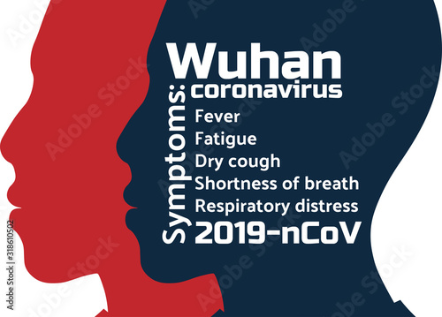 Wuhan coronavirus symptoms 2019-nCoV concept. Chinese virus. Template for background, banner, poster with text inscription. Vector EPS10 illustration.