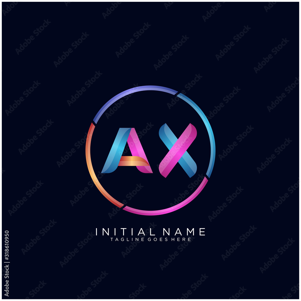 Initial letter AX curve rounded logo, gradient vibrant colorful glossy colors on black background Initial letter AX curve rounded logo, gradient vibrant colorful glossy colors on black background